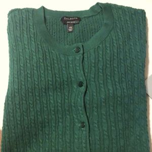 Talbots Pima cotton mini-cable knit cardigan, pine green color. Like new!!
